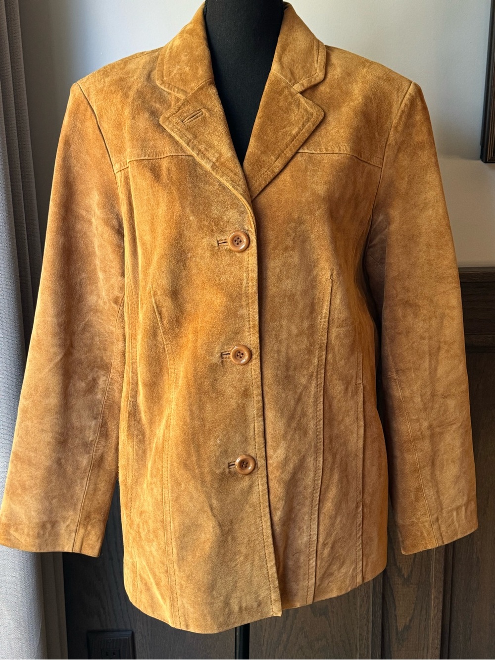 Jones NY Women's Suede Button-Front Jacket in Camel 1X Euc